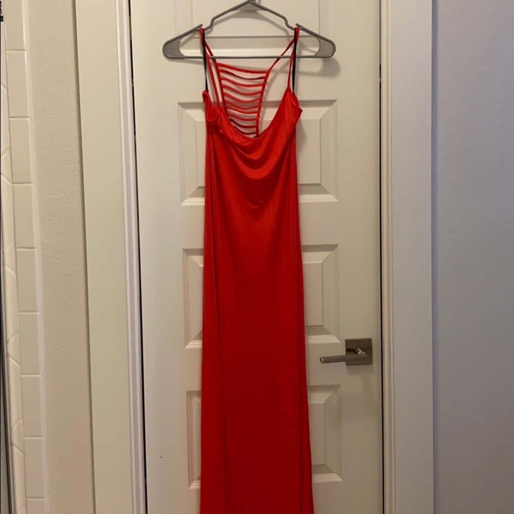 Woman’s coral floor length maxi dress size small